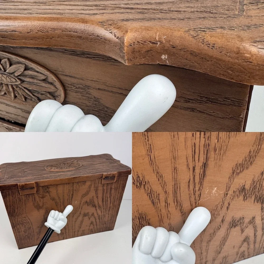 Vtg Plastic Lerner Tabletop Drawer‎ Storage Box Faux Fake Wood Grain Brown Tan